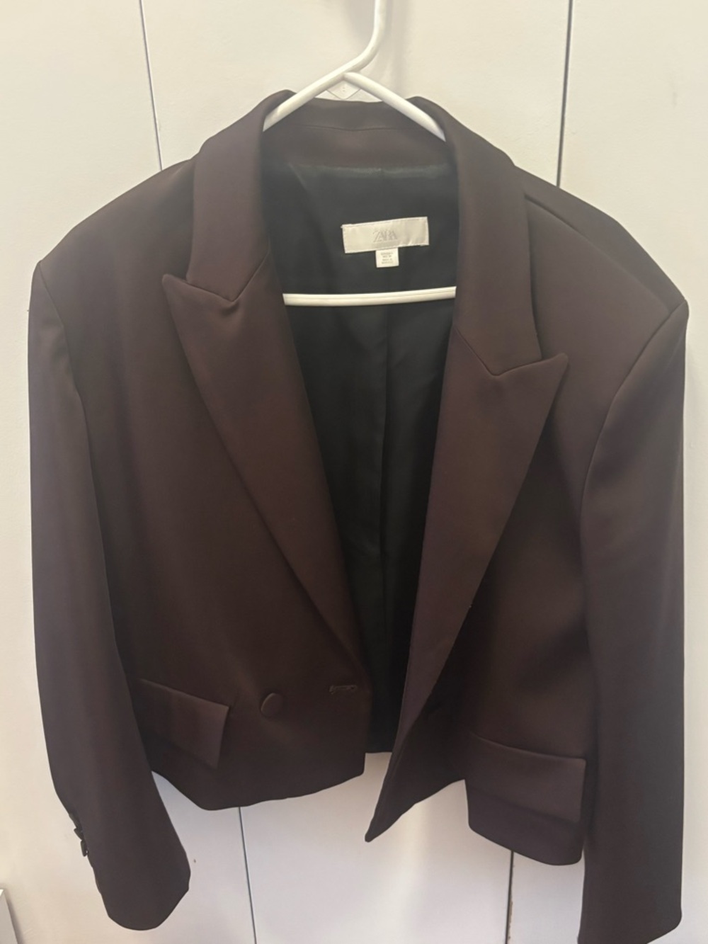 Zara Women’s Cropped Tailored Jacket in Dark Brown